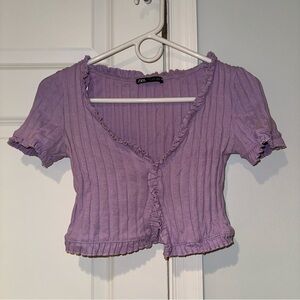 Zara Purple Ribbed Women's Crop Top